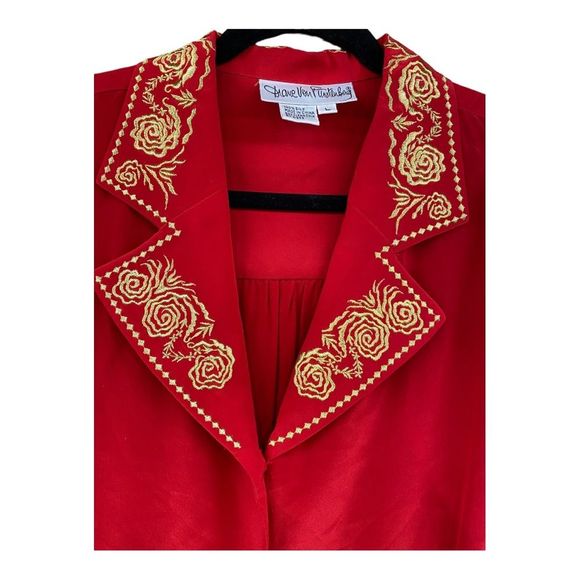 Vintage Diane Von Furstenberg Red Silk Blouse with Gold Embroidery size L - Picture 6 of 8